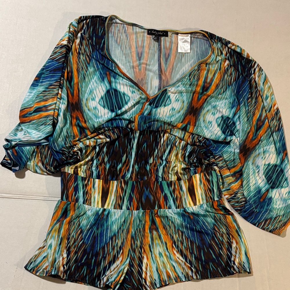 Vintage baby fat size, XL, one piece, romper Vibrant Blue and Orange